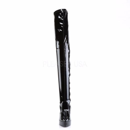 Product image of Devious Indulge-3000 Black Stretch Patent,5 1/4 inch (13.3 cm) Heel, 1 1/4 inch (3.2 cm) Platform Thigh High Boot