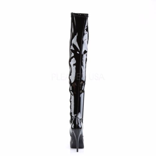 Product image of Devious Indulge-3000 Black Stretch Patent,5 1/4 inch (13.3 cm) Heel, 1 1/4 inch (3.2 cm) Platform Thigh High Boot