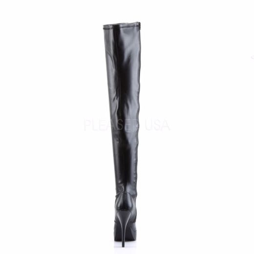 Product image of Devious Indulge-3000 Black Stretch Pu, 5 1/4 inch (13.3 cm) Heel, 1 1/4 inch (3.2 cm) Platform Thigh High Boot