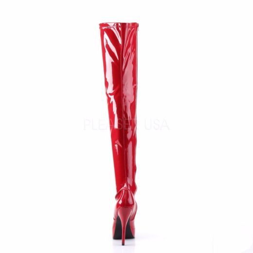 Product image of Devious Indulge-3000 Red Stretch Patent, 5 1/4 inch (13.3 cm) Heel, 1 1/4 inch (3.2 cm) Platform Thigh High Boot