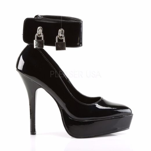 Product image of Devious Indulge-534 Black Patent, 5 1/4 inch (13.3 cm) Heel, 1 1/4 inch (3.2 cm) Platform Court Pump Shoes