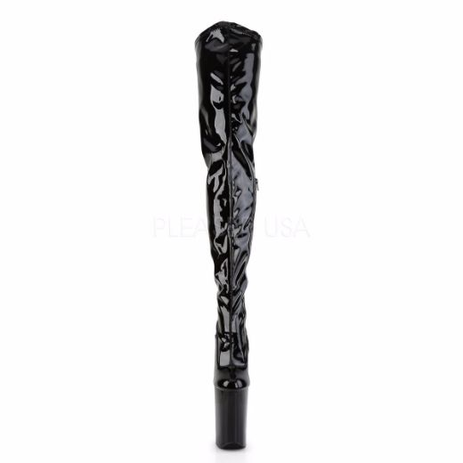 Product image of Pleaser Infinity-4000 Black Stretch Patent/Black, 9 inch (22.9 cm) Heel, 5 1/4 inch (13.3 cm) Platform Thigh High Boot