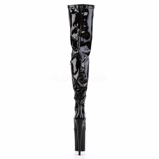 Product image of Pleaser Infinity-4000 Black Stretch Patent/Black, 9 inch (22.9 cm) Heel, 5 1/4 inch (13.3 cm) Platform Thigh High Boot