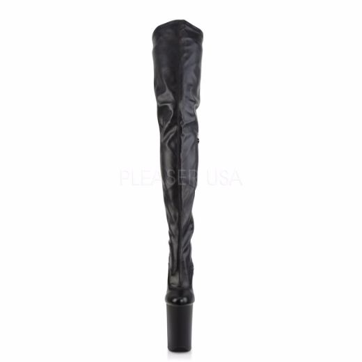 Product image of Pleaser Infinity-4000 Black Stretch Faux Leather/Black Matte, 9 inch (22.9 cm) Heel, 5 1/4 inch (13.3 cm) Platform Thigh High Boot