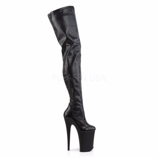 Product image of Pleaser Infinity-4000 Black Stretch Faux Leather/Black Matte, 9 inch (22.9 cm) Heel, 5 1/4 inch (13.3 cm) Platform Thigh High Boot