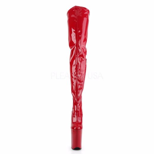 Product image of Pleaser Infinity-4000 Red Stretch Patent/Red, 9 inch (22.9 cm) Heel, 5 1/4 inch (13.3 cm) Platform Thigh High Boot