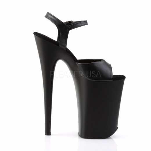 Product image of Pleaser Infinity-909 Black Faux Leather/Black Matte, 9 inch (22.9 cm) Heel, 5 1/4 inch (13.3 cm) Platform Sandal Shoes