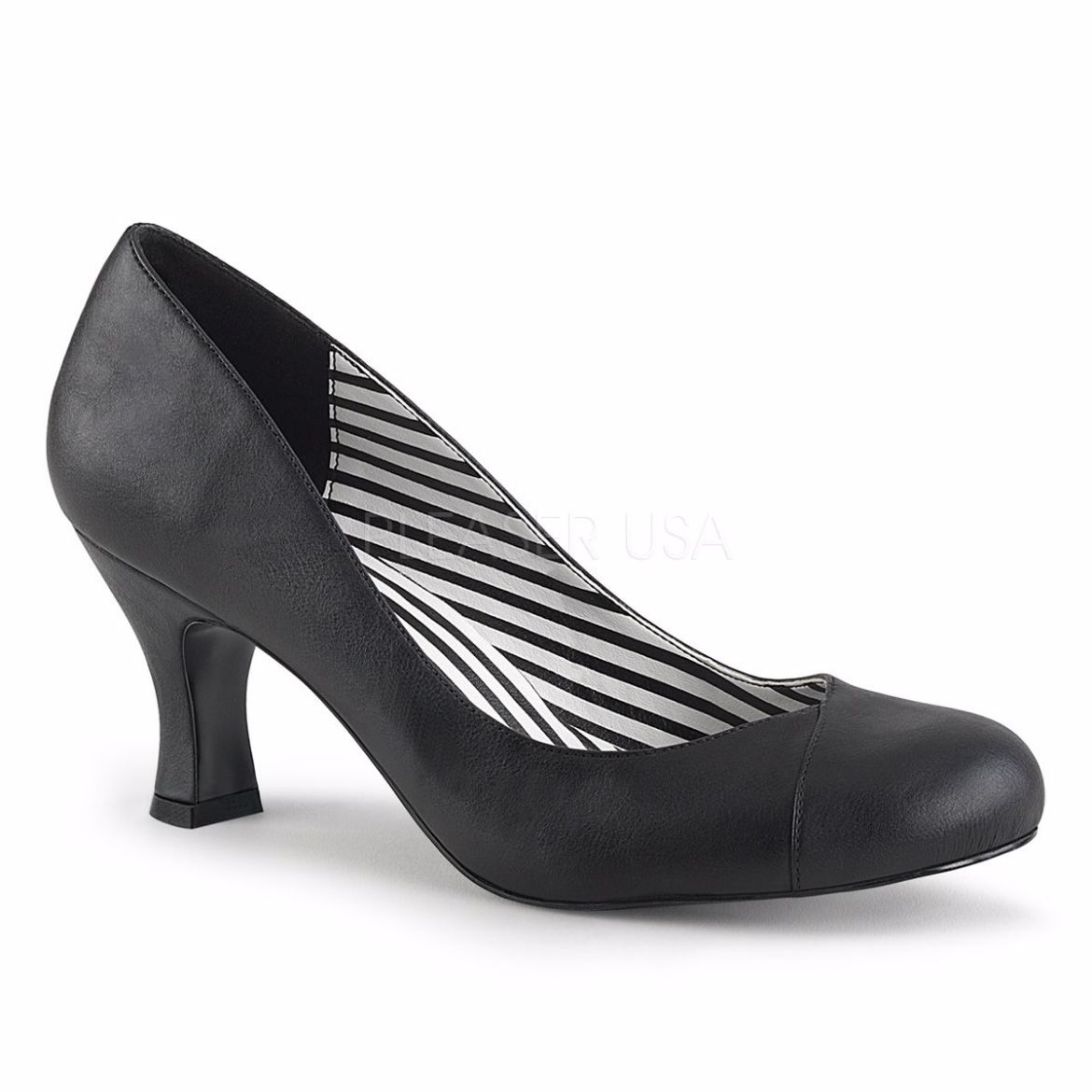 Product image of Pleaser Pink Label Jenna-01 Black Faux Leather, 3 inch (7.6 cm) Heel Court Pump Shoes