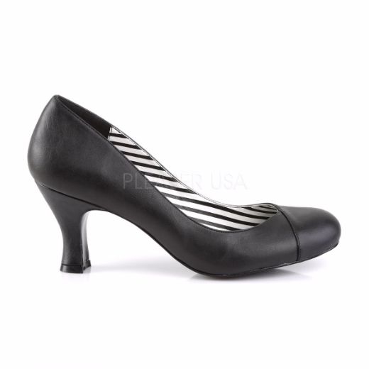 Product image of Pleaser Pink Label Jenna-01 Black Faux Leather, 3 inch (7.6 cm) Heel Court Pump Shoes