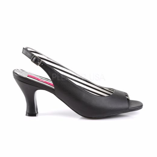 Product image of Pleaser Pink Label Jenna-02 Black Faux Leather, 3 inch (7.6 cm) Heel Court Pump Shoes