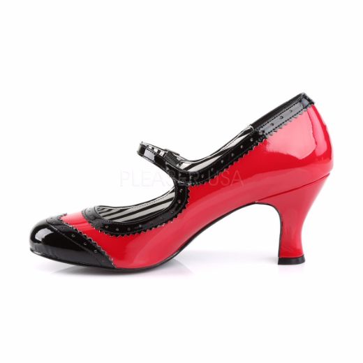 Product image of Pleaser Pink Label Jenna-06 Red-Black Patent, 3 inch (7.6 cm) Heel Court Pump Shoes