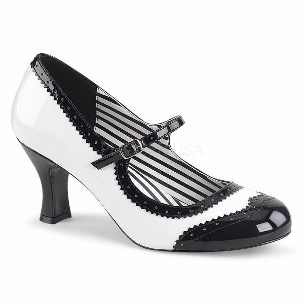 Product image of Pleaser Pink Label Jenna-06 White-Black Patent, 3 inch (7.6 cm) Heel Court Pump Shoes