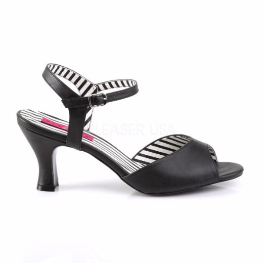 Product image of Pleaser Pink Label Jenna-09 Black Faux Leather, 3 inch (7.6 cm) Heel Sandal Shoes