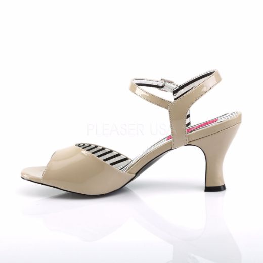 Product image of Pleaser Pink Label Jenna-09 Cream Patent, 3 inch (7.6 cm) Heel Sandal Shoes