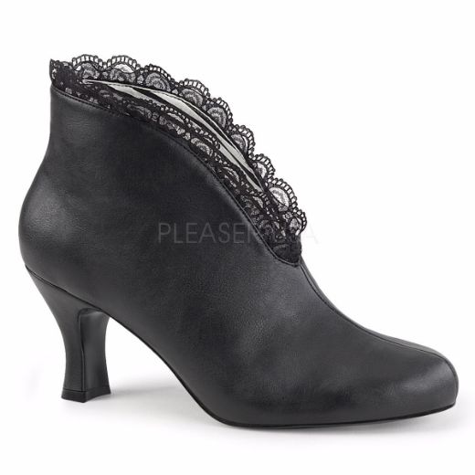 Product image of Pleaser Pink Label Jenna-105 Black Faux Leather-Lace, 3 inch (7.6 cm) Heel Ankle Boot