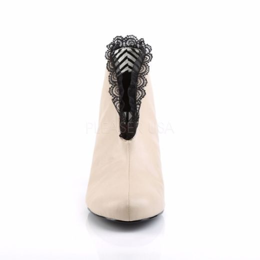 Product image of Pleaser Pink Label Jenna-105 Cream Faux Leather-Black Lace, 3 inch (7.6 cm) Heel Ankle Boot