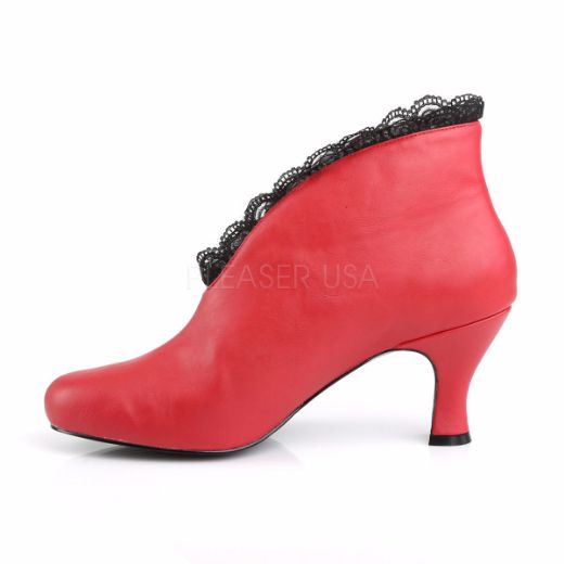 Product image of Pleaser Pink Label Jenna-105 Red Fuax Leather-Black Lace, 3 inch (7.6 cm) Heel Ankle Boot