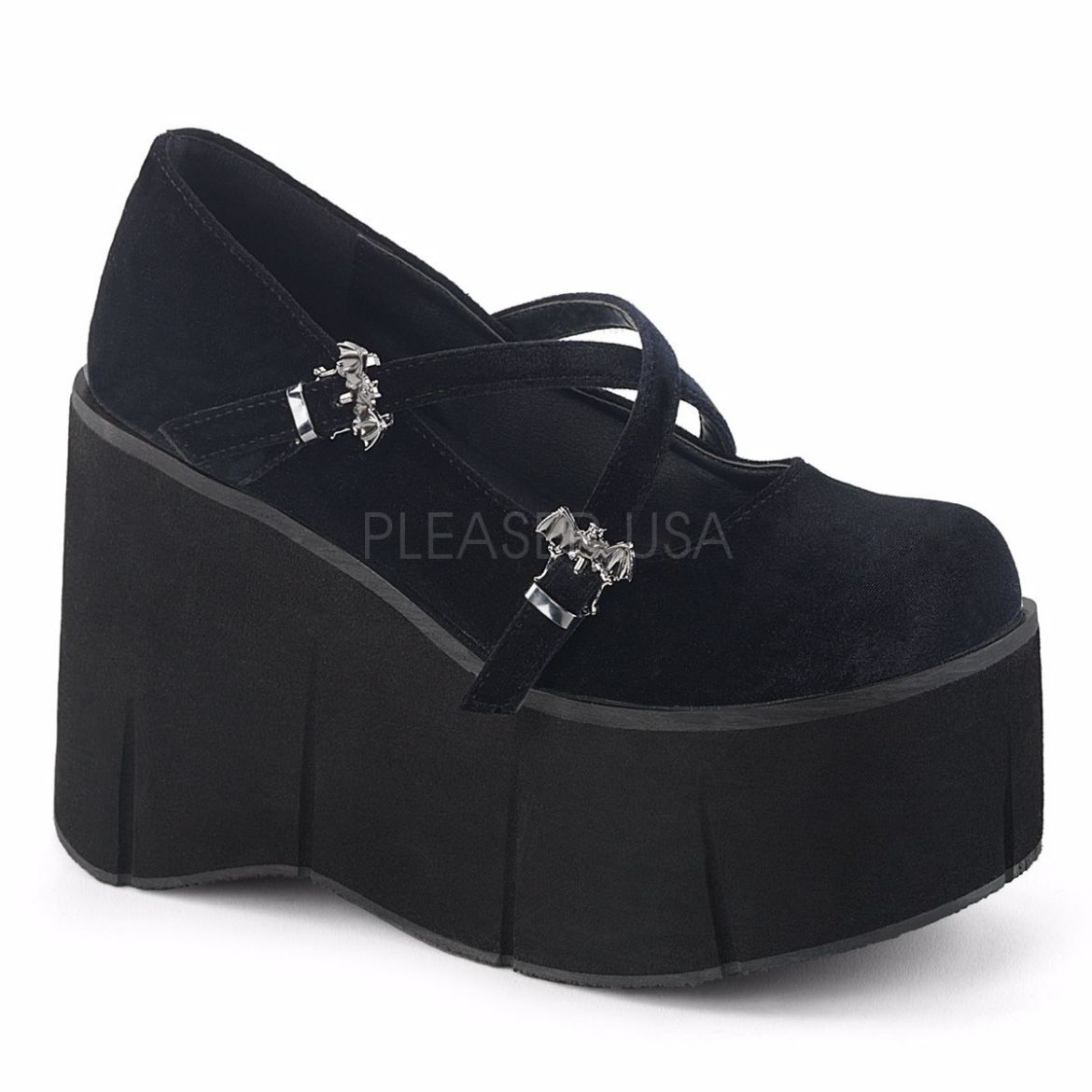 Product image of Demonia Kera-10 Black Velvet, 4 1/2 inch Platform Court Pump Shoes