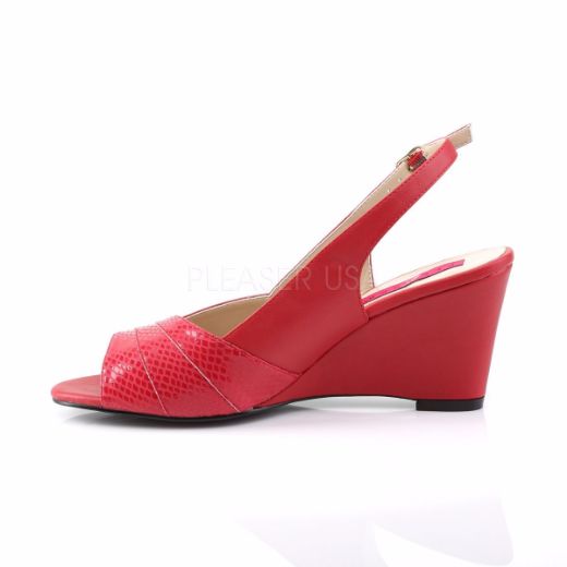 Product image of Pleaser Pink Label Kimberly-01Sp Red Faux Leather, 3 inch (7.6 cm) Wedge Sandal Shoes