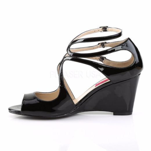 Product image of Pleaser Pink Label Kimberly-04 Black Patent, 3 inch (7.6 cm) Wedge Sandal Shoes