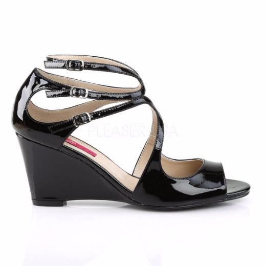 Product image of Pleaser Pink Label Kimberly-04 Black Patent, 3 inch (7.6 cm) Wedge Sandal Shoes