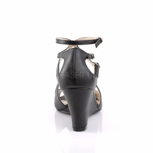 Product image of Pleaser Pink Label Kimberly-04 Black Faux Leather, 3 inch (7.6 cm) Wedge Sandal Shoes