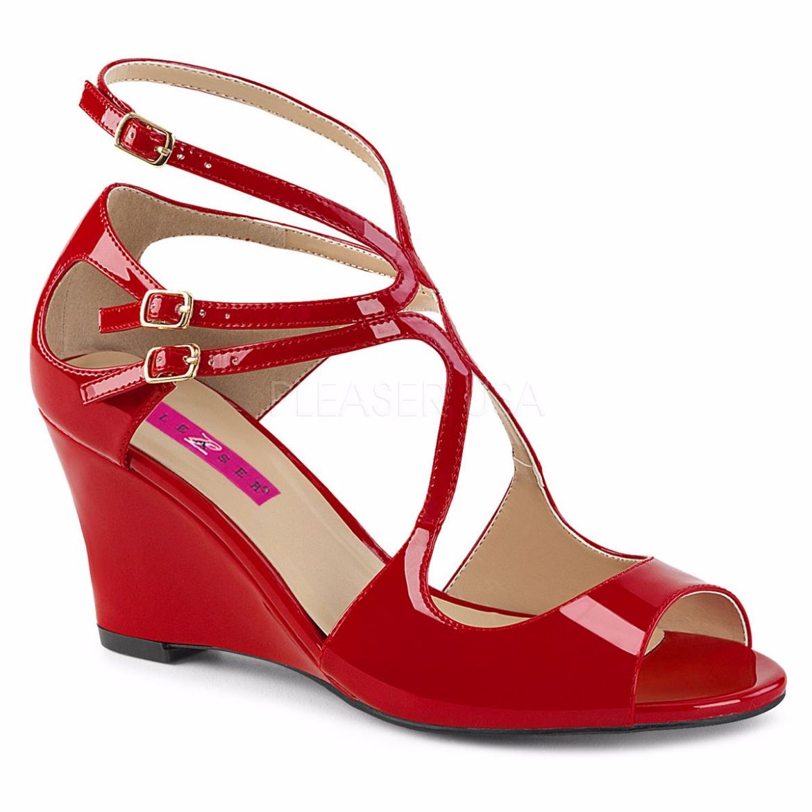 Product image of Pleaser Pink Label Kimberly-04 Red Patent, 3 inch (7.6 cm) Wedge Sandal Shoes