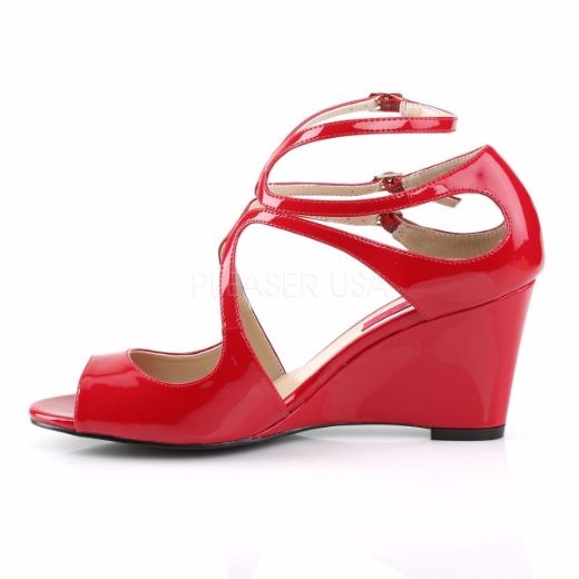 Product image of Pleaser Pink Label Kimberly-04 Red Patent, 3 inch (7.6 cm) Wedge Sandal Shoes