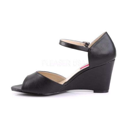 Product image of Pleaser Pink Label Kimberly-05 Black Faux Leather, 3 inch (7.6 cm) Wedge Sandal Shoes