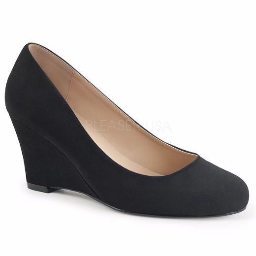 Product image of Pleaser Pink Label Kimberly-08 Black Nubuck Suede, 3 inch (7.6 cm) Wedge Court Pump Shoes