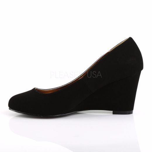 Product image of Pleaser Pink Label Kimberly-08 Black Nubuck Suede, 3 inch (7.6 cm) Wedge Court Pump Shoes