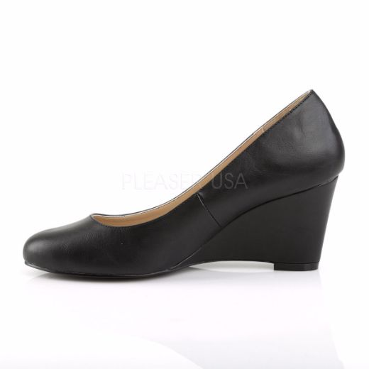 Product image of Pleaser Pink Label Kimberly-08 Black Faux Leather, 3 inch (7.6 cm) Wedge Court Pump Shoes