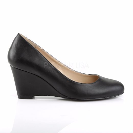 Product image of Pleaser Pink Label Kimberly-08 Black Faux Leather, 3 inch (7.6 cm) Wedge Court Pump Shoes