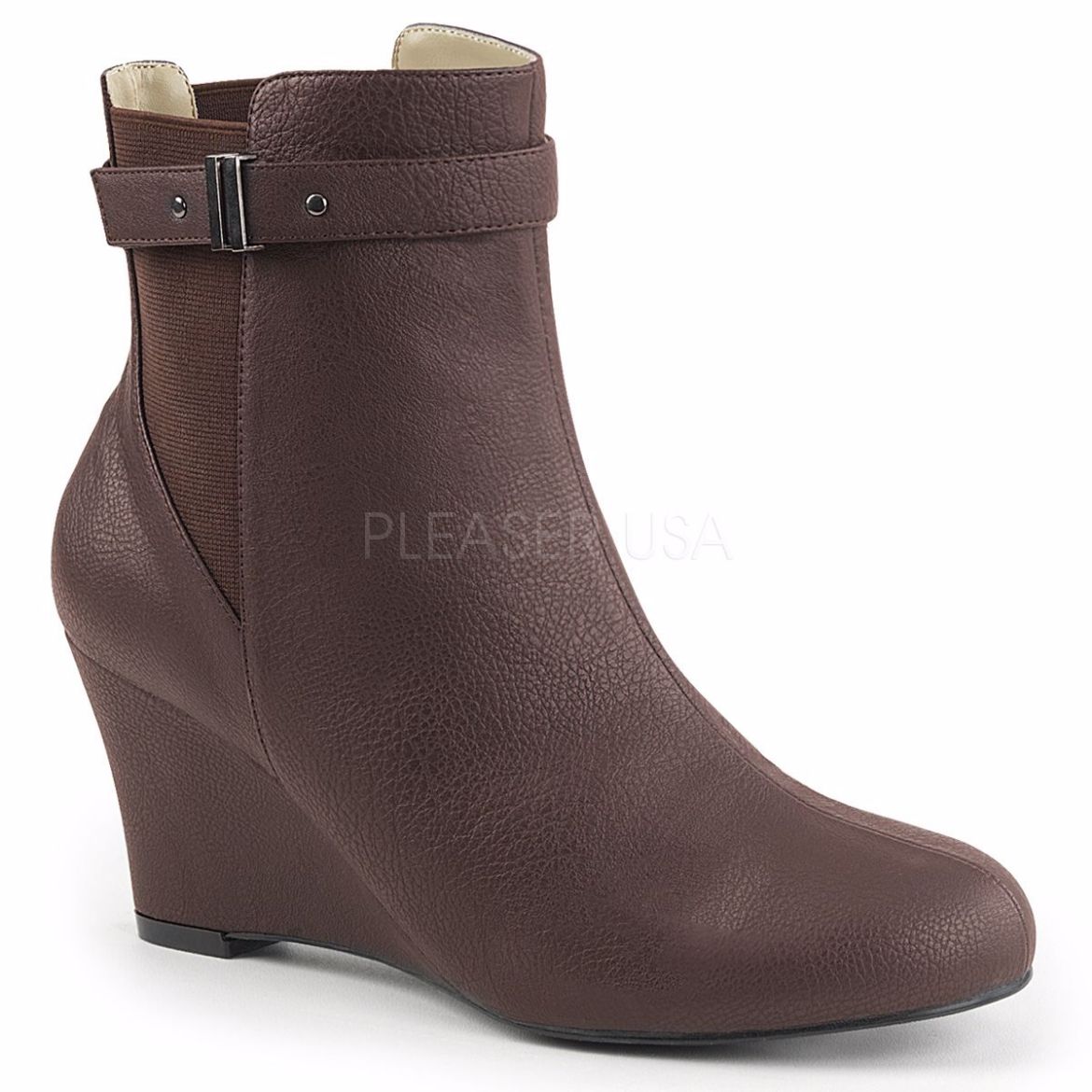 Product image of Pleaser Pink Label Kimberly-102 Brown Faux Leather, 3 inch (7.6 cm) Heel Ankle Boot