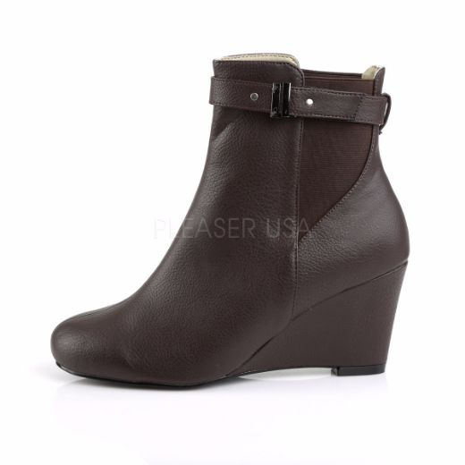 Product image of Pleaser Pink Label Kimberly-102 Brown Faux Leather, 3 inch (7.6 cm) Heel Ankle Boot