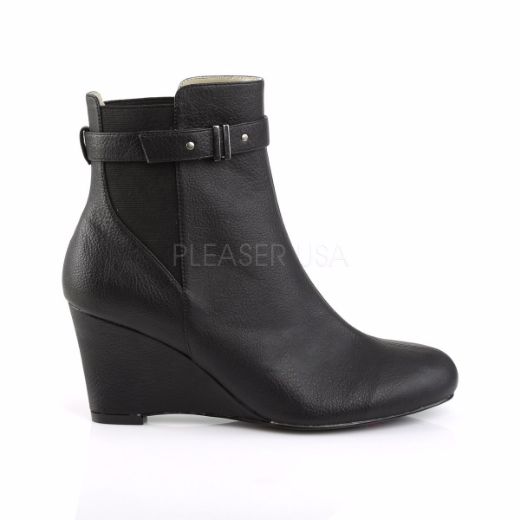 Product image of Pleaser Pink Label Kimberly-102 Black Faux Leather, 3 inch (7.6 cm) Heel Ankle Boot