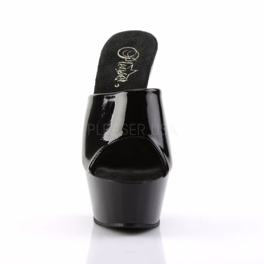 Product image of Pleaser Kiss-201 Black Patent/Black, 6 inch (15.2 cm) Heel, 1 3/4 inch (4.4 cm) Platform Slide Mule Shoes