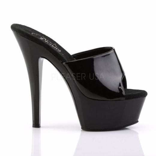 Product image of Pleaser Kiss-201 Black Patent/Black, 6 inch (15.2 cm) Heel, 1 3/4 inch (4.4 cm) Platform Slide Mule Shoes