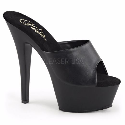 Product image of Pleaser Kiss-201 Black Faux Leather/Black Matte, 6 inch (15.2 cm) Heel, 1 3/4 inch (4.4 cm) Platform Slide Mule Shoes