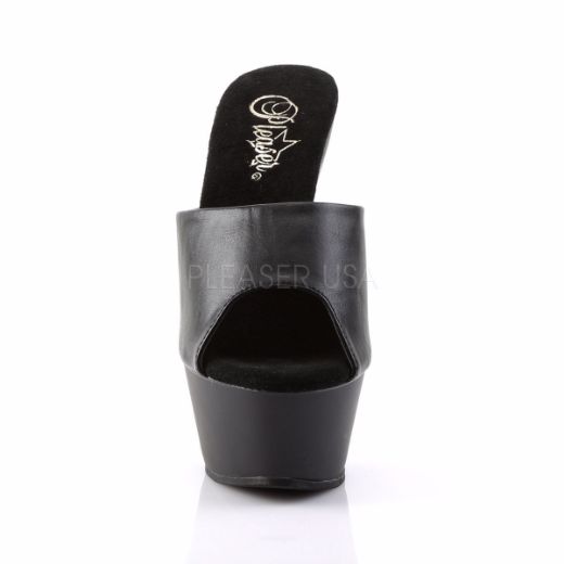 Product image of Pleaser Kiss-201 Black Faux Leather/Black Matte, 6 inch (15.2 cm) Heel, 1 3/4 inch (4.4 cm) Platform Slide Mule Shoes