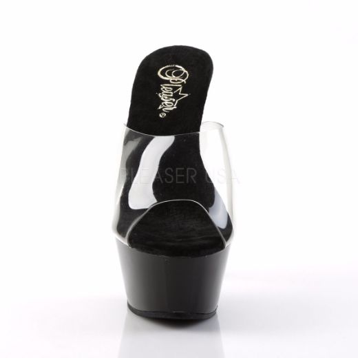 Product image of Pleaser Kiss-201 Clear/Black, 6 inch (15.2 cm) Heel, 1 3/4 inch (4.4 cm) Platform Slide Mule Shoes