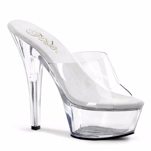 Product image of Pleaser Kiss-201 Clear/Clear, 6 inch (15.2 cm) Heel, 1 3/4 inch (4.4 cm) Platform Slide Mule Shoes