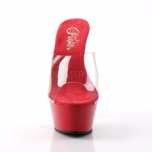 Product image of Pleaser Kiss-201 Clear/Red, 6 inch (15.2 cm) Heel, 1 3/4 inch (4.4 cm) Platform Slide Mule Shoes