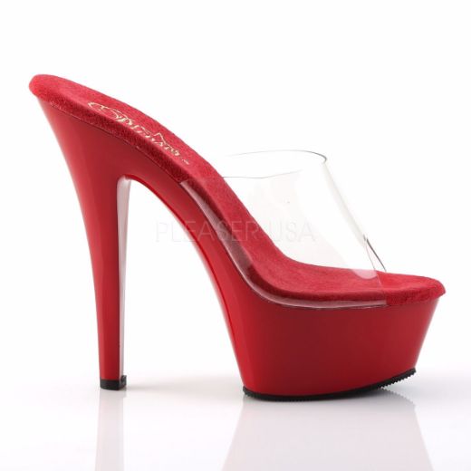 Product image of Pleaser Kiss-201 Clear/Red, 6 inch (15.2 cm) Heel, 1 3/4 inch (4.4 cm) Platform Slide Mule Shoes