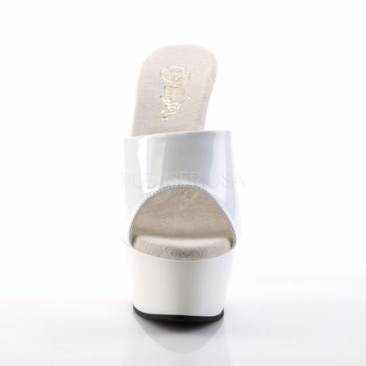 Product image of Pleaser Kiss-201 White Patent/White, 6 inch (15.2 cm) Heel, 1 3/4 inch (4.4 cm) Platform Slide Mule Shoes