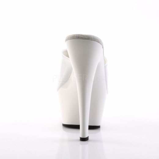 Product image of Pleaser Kiss-201 White Patent/White, 6 inch (15.2 cm) Heel, 1 3/4 inch (4.4 cm) Platform Slide Mule Shoes