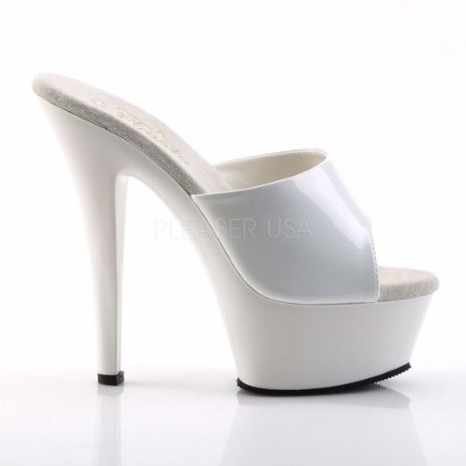 Product image of Pleaser Kiss-201 White Patent/White, 6 inch (15.2 cm) Heel, 1 3/4 inch (4.4 cm) Platform Slide Mule Shoes