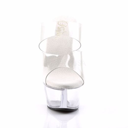 Product image of Pleaser Kiss-202 Clear/Clear, 6 inch (15.2 cm) Heel, 1 3/4 inch (4.4 cm) Platform Slide Mule Shoes