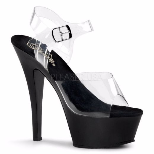 Product image of Pleaser Kiss-208 Clear/Black, 6 inch (15.2 cm) Heel, 1 3/4 inch (4.4 cm) Platform Sandal Shoes