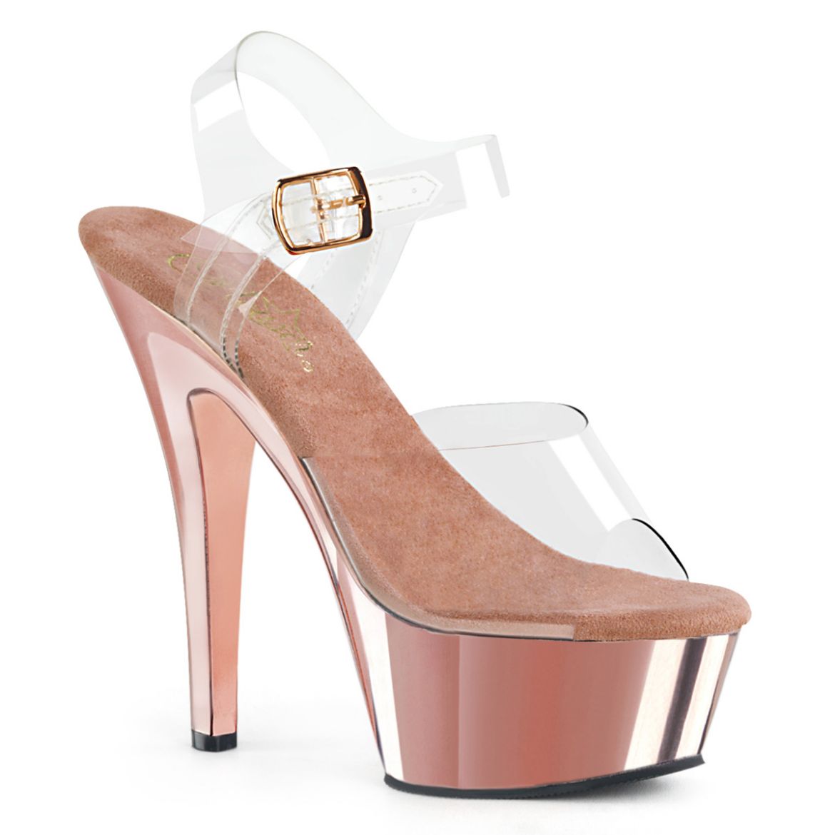 Product image of Pleaser Kiss-208 Clear/Rose Gold Chrome, 6 inch (15.2 cm) Heel, 1 3/4 inch (4.4 cm) Platform Sandal Shoes